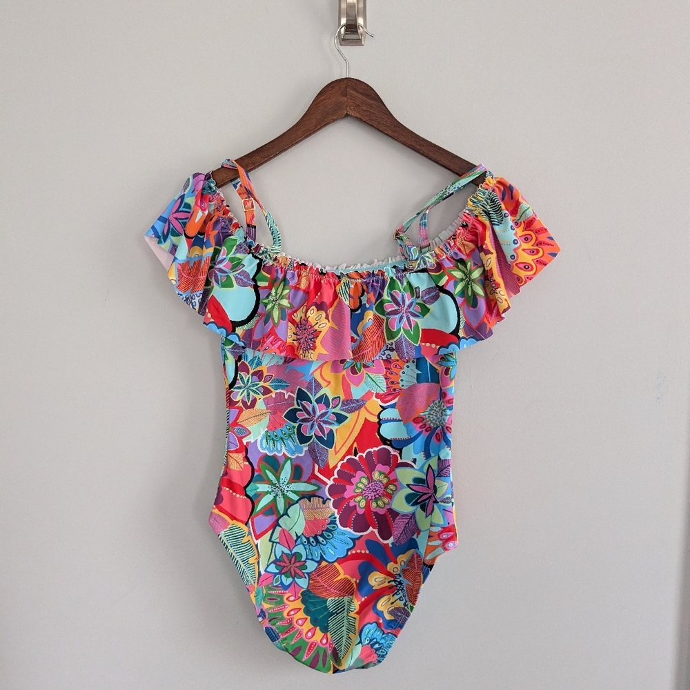Bleu Rod Beattie Floral Off-Shoulder One-Piece Swimsuit in Multicolor